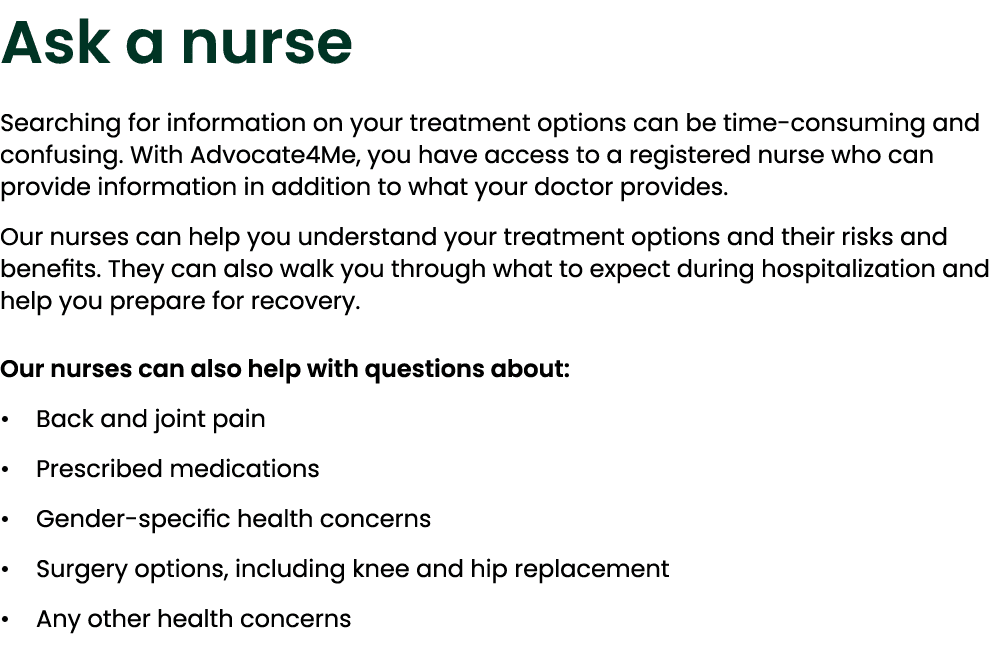Ask a nurse Searching for information on your treatment options can be time consuming and confusing. With Advocate4Me...