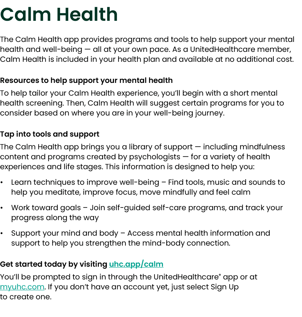 Calm Health The Calm Health app provides programs and tools to help support your mental health and well being — all a...